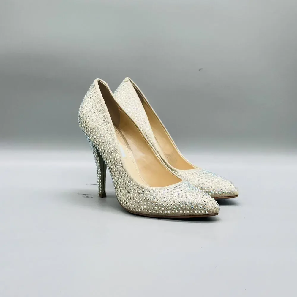 Betsey Johnson Shoes Womens 7.5 White Shine Rhinestone Pumps Stiletto Wedding